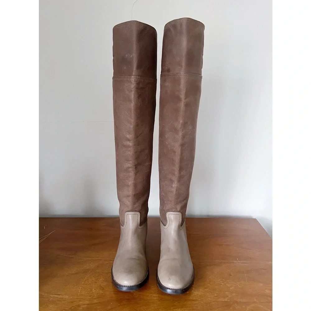 Tory Burch • Simone Over-the-Knee Boots leather Weathered Brown taupe grey